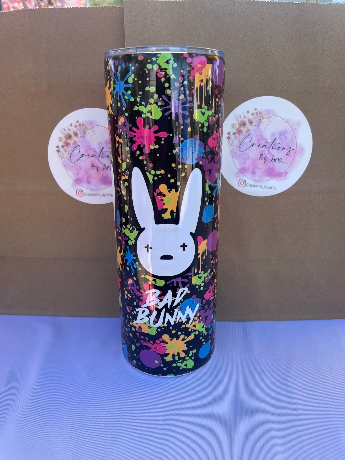 Colorful bad bunny tumbler