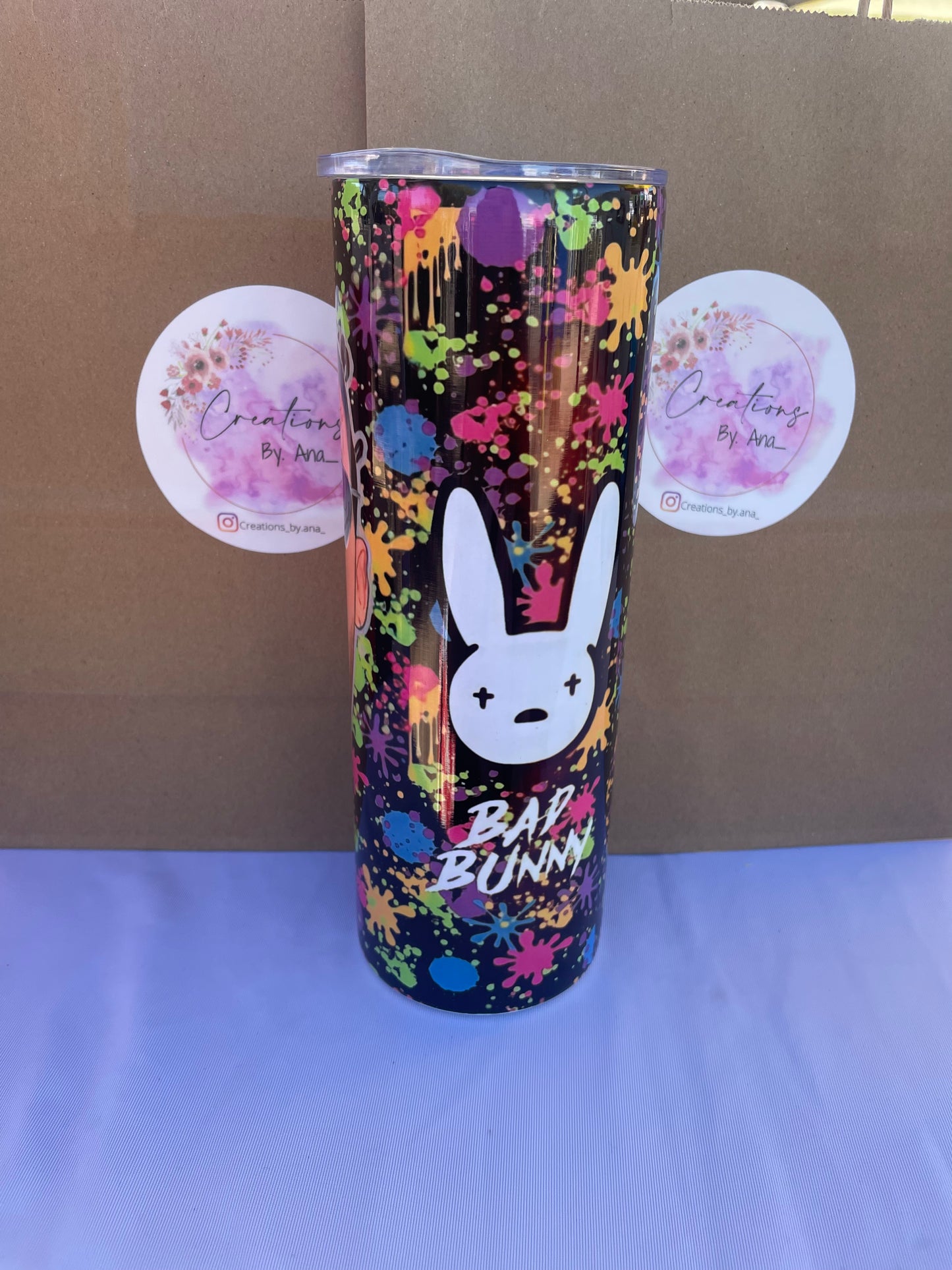 Colorful bad bunny tumbler